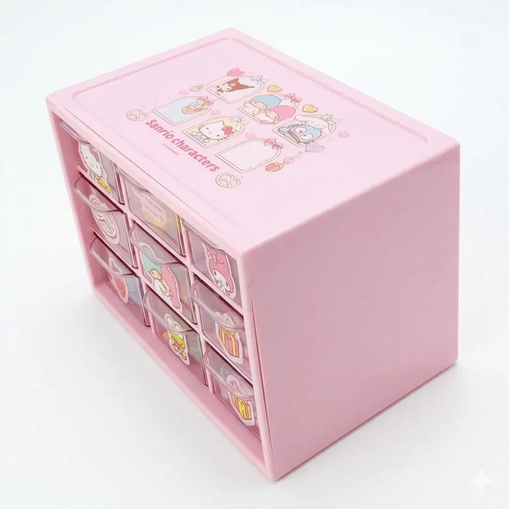 Miniso x Sanrio Pink 9-Drawer Plastic Desktop Organizer | Kawaii Hello Kitty
